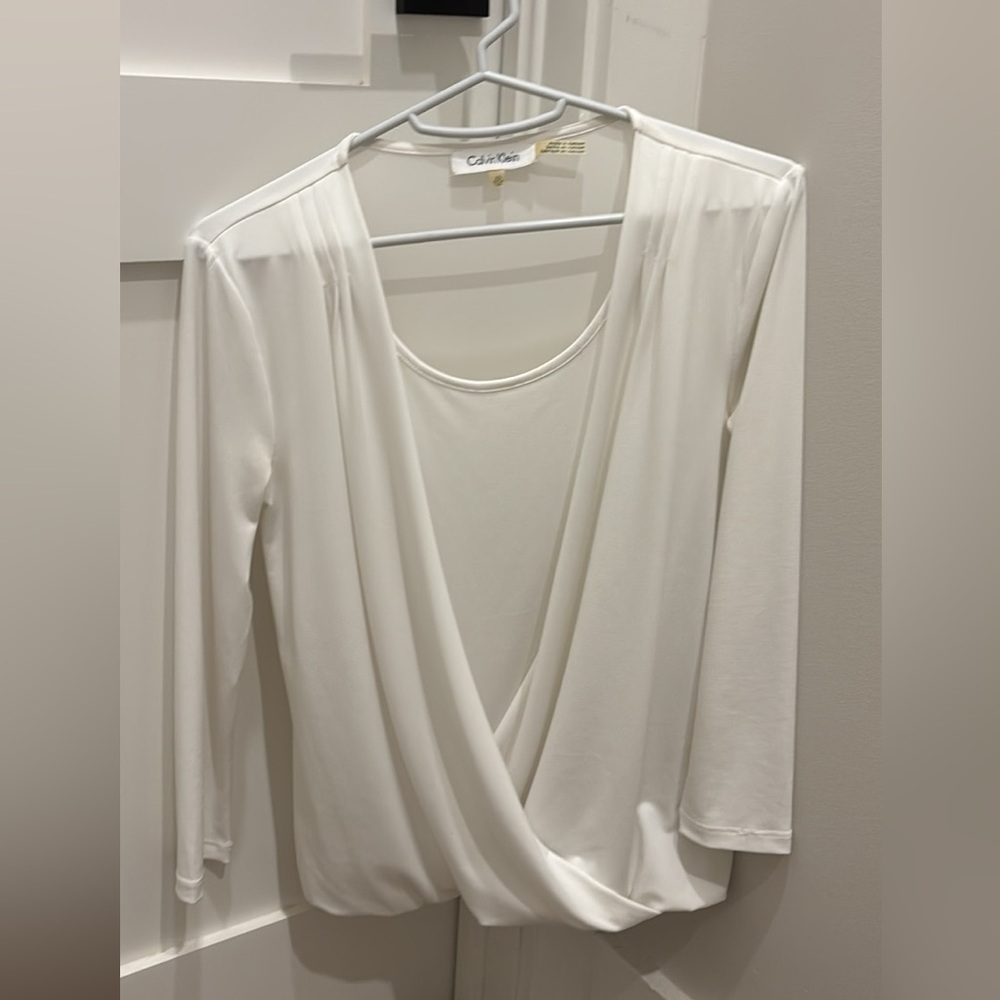 Calvin Klein White Wrap 3/4 Sleeve Blouse